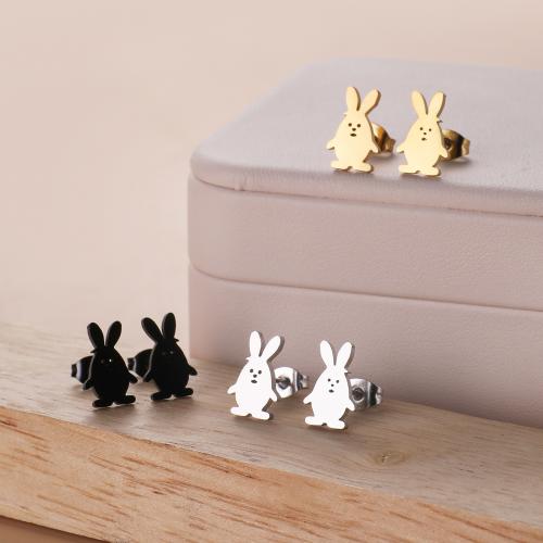 Stainless Steel Stud Earrings, 304 Stainless Steel, Rabbit, fashion jewelry & for woman, more colors for choice, 11x8mm, Sold By Pair