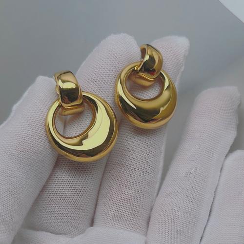 Edelstahl Tropfen Ohrring, 304 Edelstahl, rund, goldfarben plattiert, für Frau, 21mm, verkauft von Paar