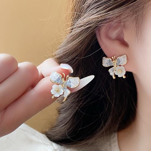 Brass Stud Earring, with Crystal, Butterfly, plated, fashion jewelry, more colors for choice, nickel, lead & cadmium free, 18x19mm, Sold By Pair