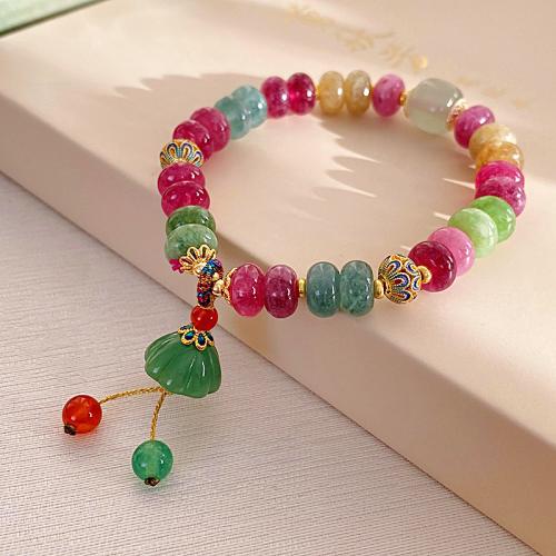 Gemstone Bracelets, Brass, with Tourmaline, plated, fashion jewelry, mixed colors, nickel, lead & cadmium free, Length:18.7 cm, Sold By PC