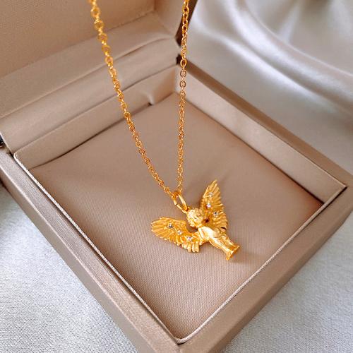 Cubic Zircon Micro Pave Brass Necklace with 1.7cm extender chain Angel plated fashion jewelry & micro pave cubic zirconia golden nickel lead & cadmium free Length 43.1 cm Sold By PC