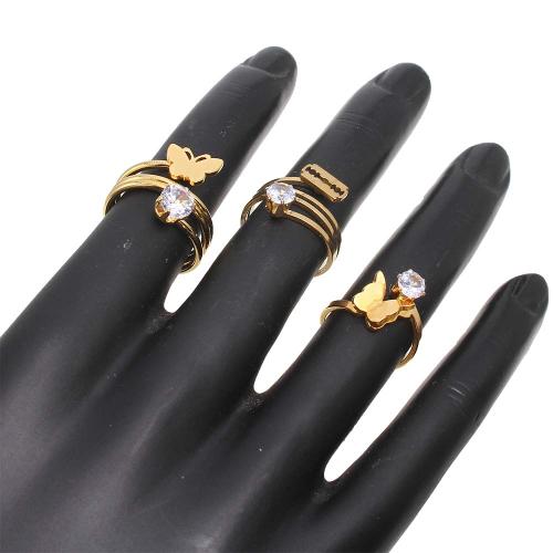 Rhinestone Stainless Steel Finger Ring, 304 Stainless Steel, plated, fashion jewelry & different designs for choice & with rhinestone, golden, Box size: 19x13x35cm, ring size: 10x10mm, ring ring number mixed 16-20, 36PCs/Box, Sold By Box