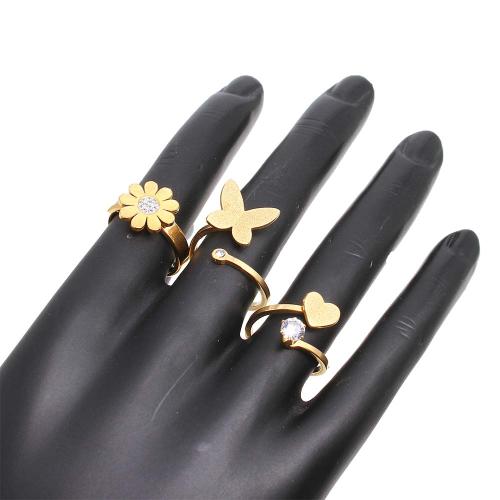 Rhinestone Stainless Steel Finger Ring, 304 Stainless Steel, plated, fashion jewelry & different designs for choice & with rhinestone, golden, Box size: 19x13x35cm, ring ring number mixed 16-20, 36PCs/Box, Sold By Box