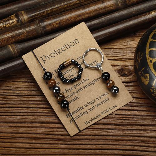 Gemstone smykker sæt, Tiger Eye, med Hæmatit & 304 rustfrit stål, håndlavet, mode smykker & Unisex & forskellige stilarter for valg, Solgt af PC