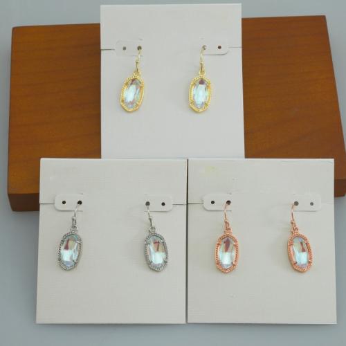 Boucles d'oreilles pendantes en laiton, avec verre, Placage, pour femme, plus de couleurs à choisir, 10x17mm, Vendu par paire