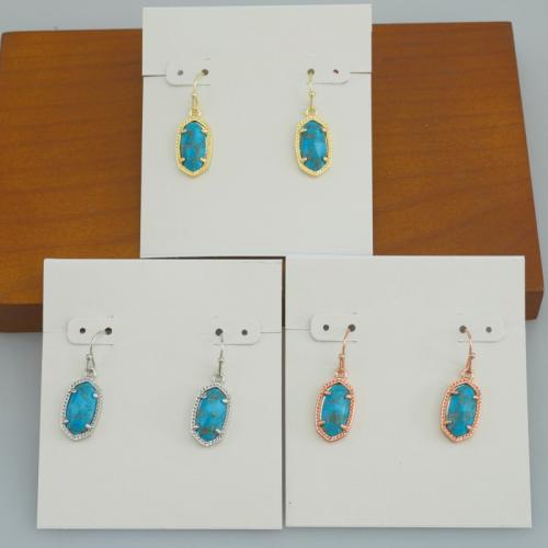 Brass Drop Earring with Gold Vein Turquoise plated for woman Sold By Pair