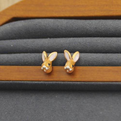 Brass Stud Earring, Rabbit, plated, different styles for choice & for woman & enamel, golden, Sold By Pair