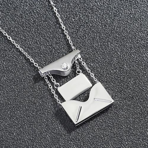 Titanium Steel Necklace, with 5cm extender chain, plated, Unisex & micro pave cubic zirconia, more colors for choice, Length:50 cm, Sold By PC