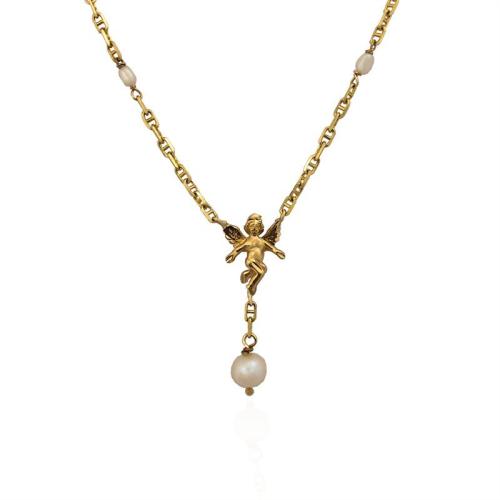 Brass Necklace, with Plastic Pearl, plated, different styles for choice & for woman, golden, Length:Approx 41-50 cm, Sold By PC