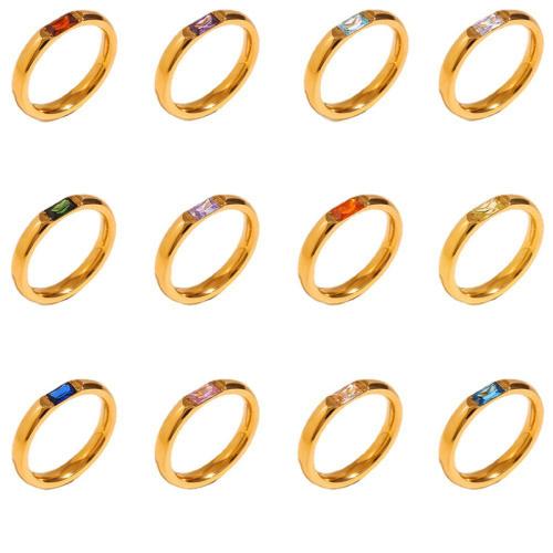 Ring Finger Titantium stali, Powlekane, mikro utorować cyrkonia & dla kobiety, złoty, sprzedane przez PC