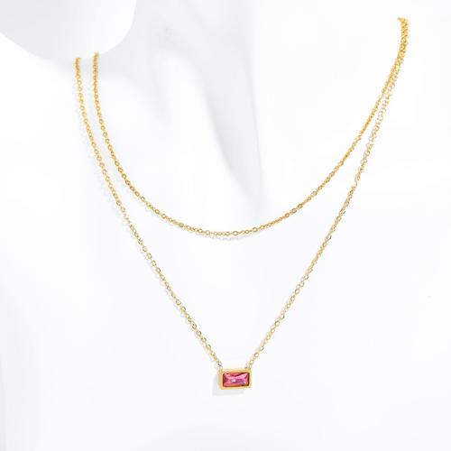 Titanstahl Halskette, Micro pave Zirkonia & für Frau, goldfarben, Länge ca. 41-50 cm, verkauft von PC