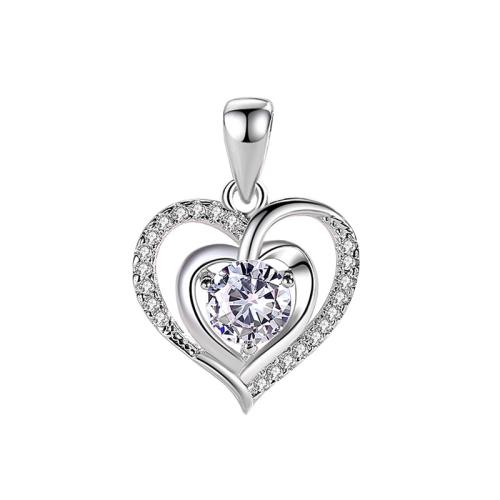 925 Sterling Silver Pendant, Heart, platinum plated, DIY & with rhinestone & hollow, more colors for choice, 15x20mm, Sold By PC