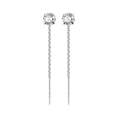 925 Sterling Silver Thread Through Earrings & for woman & with rhinestone 40mm Sold By Pair