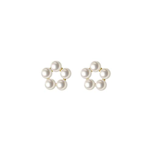 925 Sterling Silver Stud Earring with Plastic Pearl Flower for woman & hollow 7mm Sold By Pair