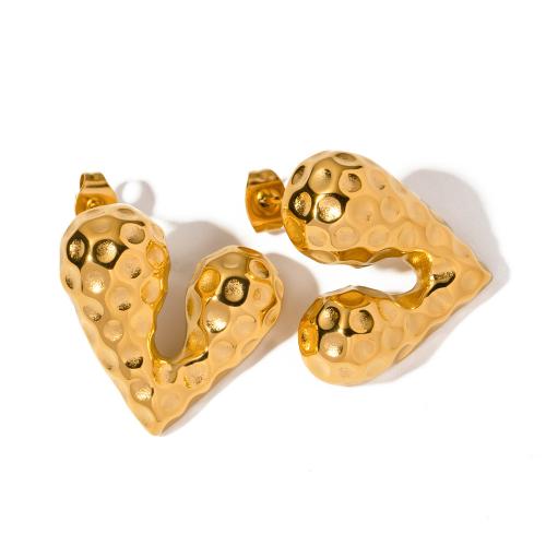 Boucle d'oreille de gaujon en acier inoxydable, Acier inoxydable 304, coeur, Plaqué or 18K, bijoux de mode & pour femme, doré, Vendu par paire