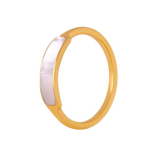 Titanium Steel Finger Ring with White Shell 18K gold plated fashion jewelry & for woman golden Sold By PC
