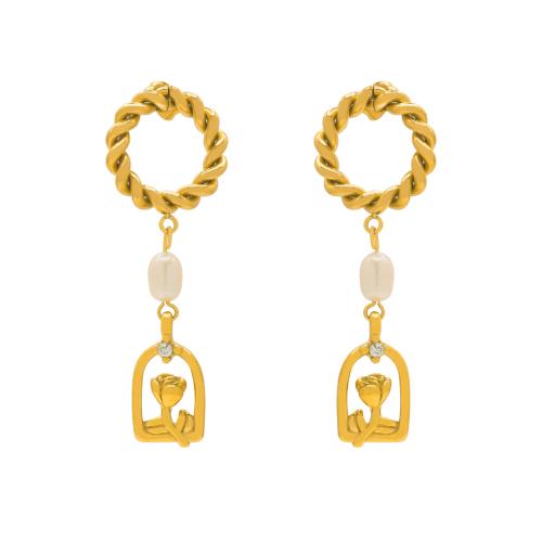 Edelstahl Ohrringe, 304 Edelstahl, mit Kunststoff Perlen, 18K vergoldet, Modeschmuck & für Frau, goldfarben, verkauft von Paar