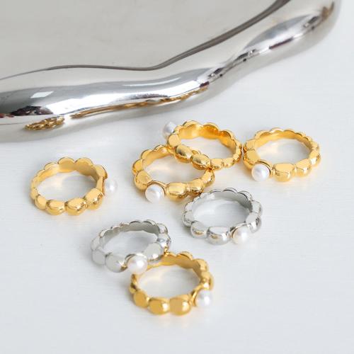 Ring Finger Titantium stali, ze Perła naturalna słodkowodna, biżuteria moda & różnej wielkości do wyboru & dla kobiety, dostępnych więcej kolorów, sprzedane przez PC