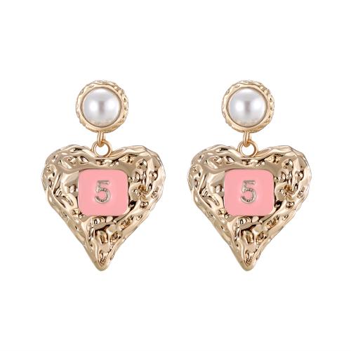 Brass Stud Earring with Plastic Pearl Heart plated fashion jewelry & for woman Sold By Pair