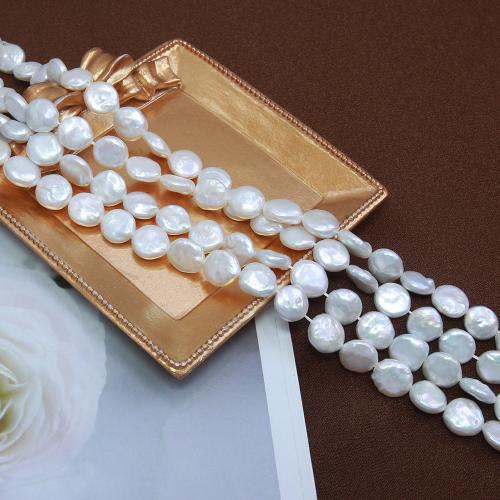 Cultured Button Freshwater Pearl Beads, fashion jewelry & DIY, white, Length about 9-10mm, Sold Per Approx 38 cm Strand