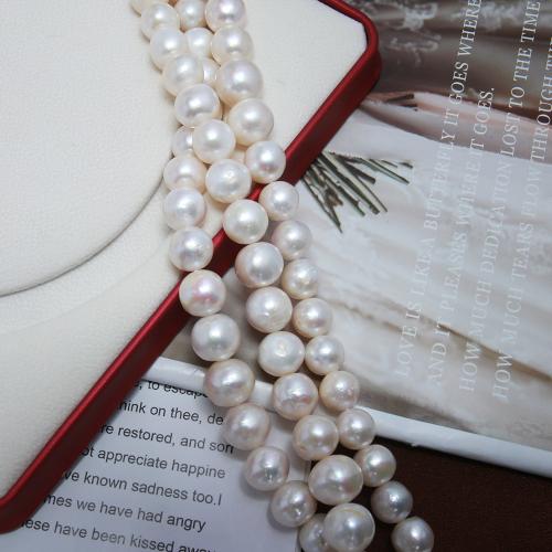 Naturalne perły słodkowodne perełki luźne, Perła naturalna słodkowodna, Lekko okrągły, biżuteria moda & DIY, biały, 12mm, sprzedawane na około 38 cm Strand