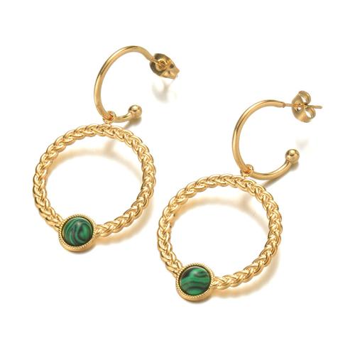 Stainless Steel Drop Earring, 304 Stainless Steel, with Malachite, fashion jewelry & for woman, golden, Sold By Pair