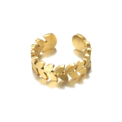 Anel de dedo de aço inoxidável, Aço inoxidável 304, Folha, joias de moda & para mulher, dourado, inner diameter 18mm, vendido por PC