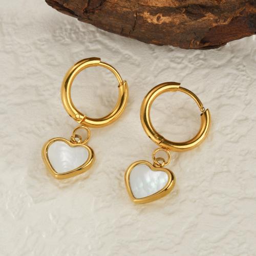 Fashion Stainless Steel Jewelry Sets, 304 Stainless Steel, with Shell, Heart, 18K gold plated, fashion jewelry & different styles for choice & for woman, golden, Sold By PC