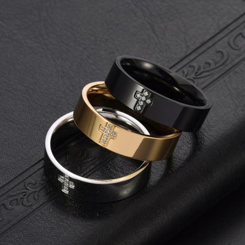 Rhinestone Stainless Steel Finger Ring 304 Stainless Steel Unisex & with rhinestone width 6mm Sold By PC