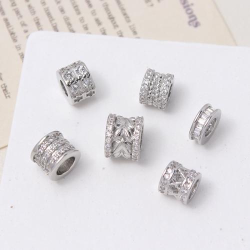 Cubic Zirconia Micro Pave Brass Beads silver color plated DIY & micro pave cubic zirconia nickel lead & cadmium free Sold By PC