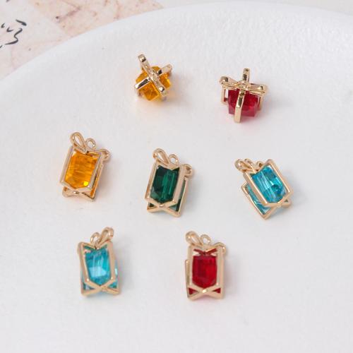 Brass Jewelry Pendants, with Crystal, gift shape, gold color plated, DIY, more colors for choice, nickel, lead & cadmium free, 10x15mm, Sold By PC