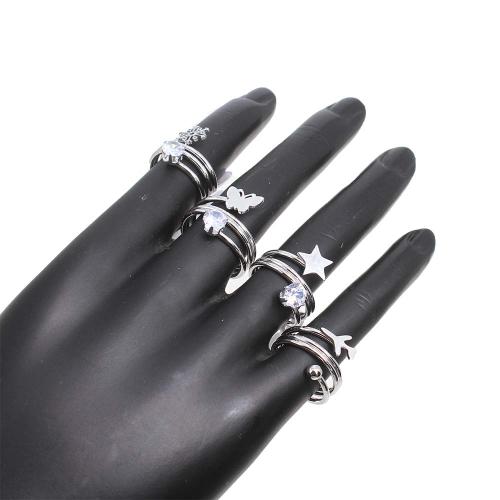 Rhinestone Stainless Steel Finger Ring, 304 Stainless Steel, plated, fashion jewelry & different designs for choice & with rhinestone, silver color, Box size: 19x13x35cm, ring size: 10x10mm, ring ring number mixed 16-20, 36PCs/Box, Sold By Box