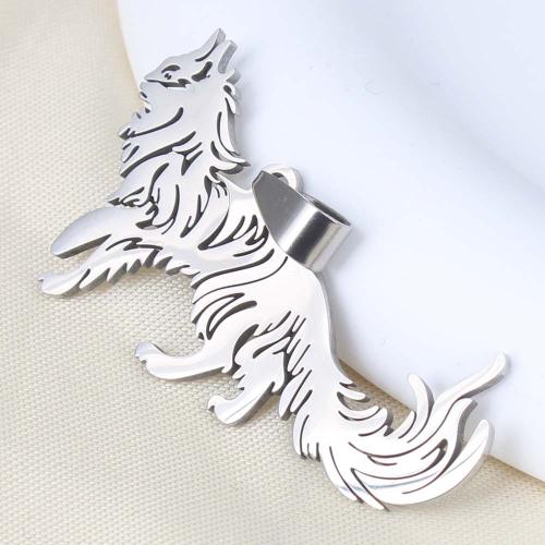 Stainless Steel Pendants, 201 Stainless Steel, Wolf, plated, DIY, silver color, 45.10x25.40x1.40mm, 10PCs/Bag, Sold By Bag