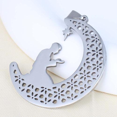 Stainless Steel Pendants 201 Stainless Steel Moon plated DIY silver color Sold By Bag
