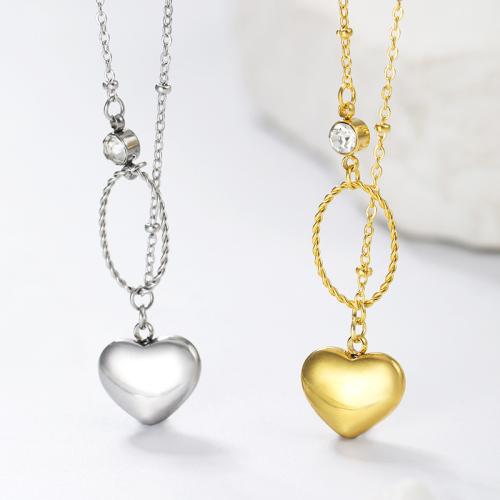 Stainless Steel Jewelry Necklace, 304 Stainless Steel, with 65mm extender chain, Heart, plated, fashion jewelry & micro pave cubic zirconia, more colors for choice, Length:465 mm, Sold By PC