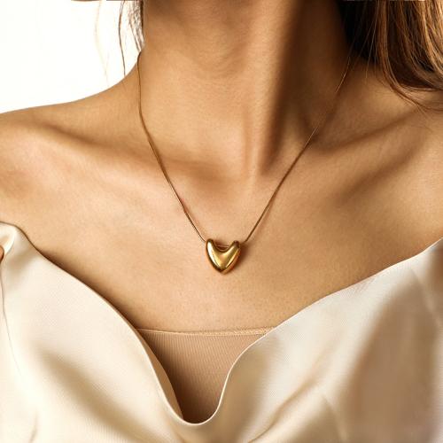 Stainless Steel Jewelry Necklace, 304 Stainless Steel, with 65mm extender chain, Heart, plated, fashion jewelry, gold, 17mm, Length 415 mm, Sold By PC