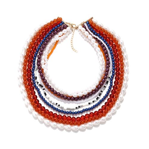 Harz Halskette, mit Kunststoff Perlen, mit Verlängerungskettchen von 7cm, Modeschmuck & mehrschichtig, farbenfroh, Länge:38 cm, verkauft von PC