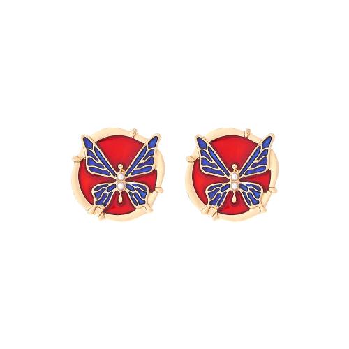 Tibetan Style Stud Earring, with Plastic Pearl, Butterfly, plated, fashion jewelry & enamel, more colors for choice, nickel, lead & cadmium free, 20x20mm, Sold By Pair