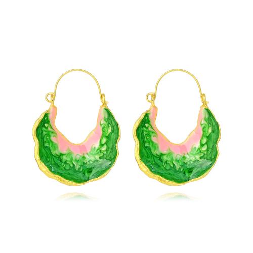 Zinc Alloy Drop Earrings plated fashion jewelry & enamel green nickel lead & cadmium free Sold By Pair