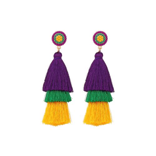 Zinc Alloy Drop Earrings with Seedbead & Polyester plated fashion jewelry mixed colors nickel lead & cadmium free Sold By Pair