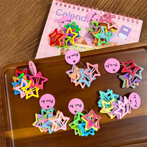 Hair Snap Clips, Tibetan Style, Star, handmade, Girl & hollow, more colors for choice, 32x32mm, Sold By Bag