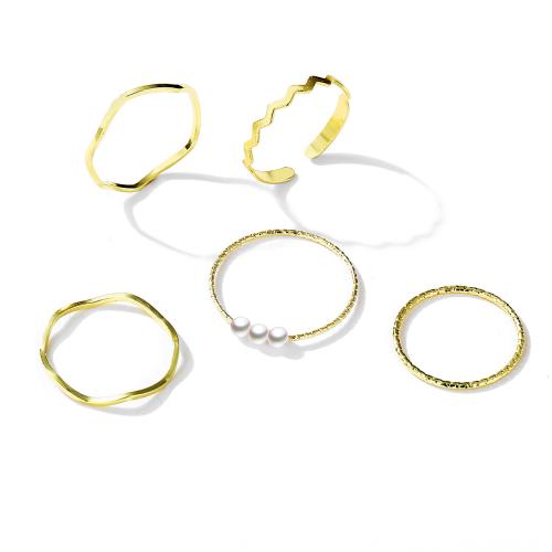 Cink Alloy Ring Set, Cink ötvözet, -val Műanyag Pearl, galvanizált, 5 darab & divat ékszerek & a nő, több színt a választás, Által értékesített Set