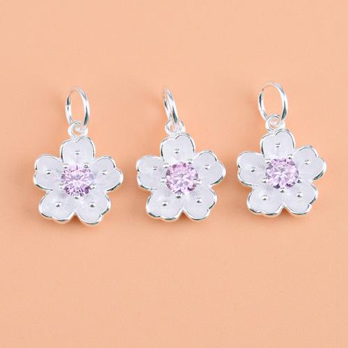 Cubic Zirconia Micro Pave 925 Sterling Silver Pendant, petals, DIY & micro pave cubic zirconia, silver color, 11x9.50mm, Sold By PC