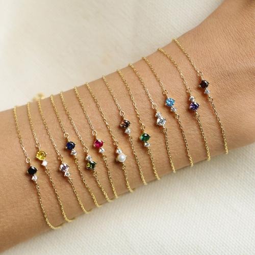 Bracelet d'acier titane, avec perle de plastique, avec 5cm chaînes de rallonge, pavé de micro zircon & pour femme, plus de couleurs à choisir, Longueur:17 cm, Vendu par PC