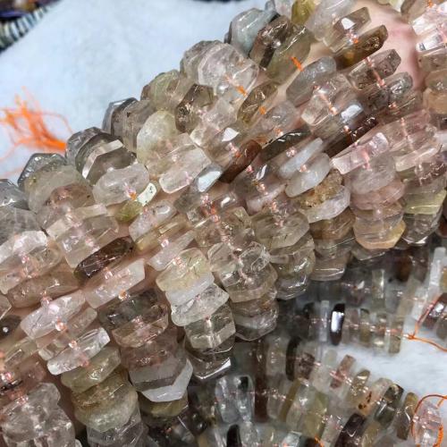 Natürlicher Quarz Perlen Schmuck, Rutilated Quarz, Sechseck, poliert, DIY, braun, beads length 15-16mm, verkauft per ca. 38-40 cm Strang