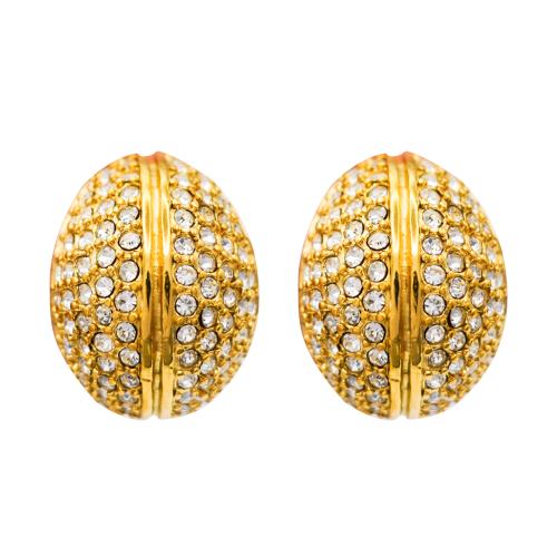 Stainless Steel Stud Earrings, 304 Stainless Steel, 18K gold plated, fashion jewelry & micro pave cubic zirconia & for woman, golden, 25x19mm, Sold By Pair