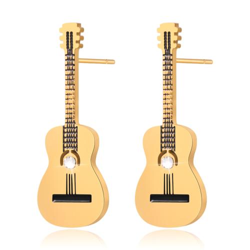 Stainless Steel Stud Earrings 316 Stainless Steel Guitar 18K gold plated fashion jewelry & for woman golden Sold By Pair