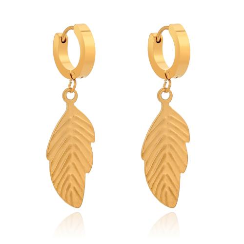 Huggie Hoop Drop Earring 316 Stainless Steel Leaf 18K gold plated fashion jewelry & for woman golden Sold By Pair