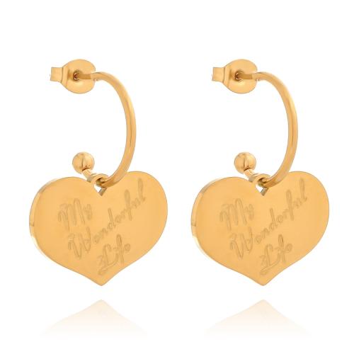 Stainless Steel Stud Earrings, 316 Stainless Steel, Heart, 18K gold plated, fashion jewelry & for woman, golden, Sold By Pair