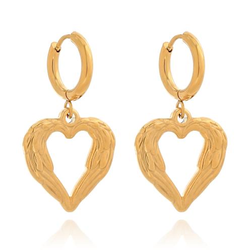 Huggie Hoop Drop Earring, 316 Stainless Steel, Heart, 18K gold plated, fashion jewelry & for woman & hollow, golden, 38x20mm, Sold By Pair